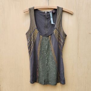 Wilster Olive Green Gold Stud / Sequin Tank Top - Size Medium
